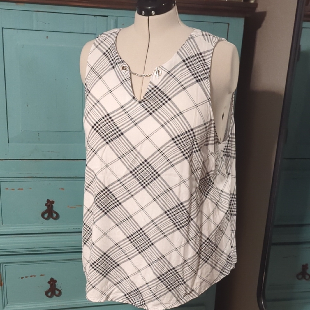 Torrid Black and White Plaid Blouse